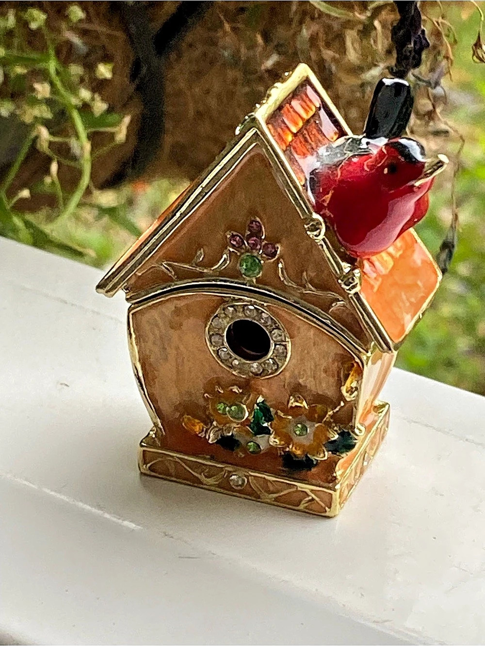 Gold Jeweled Birdhouse Trinket Box Decor, Magnet Closure- Gifts 4 Teens & Adults